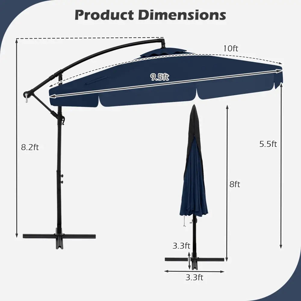 10 Feet Patio Cantilever Umbrella with Cover Tilt Adjustment and Ruffled Edge-Navy - Navy - Outdoor Umbrellas