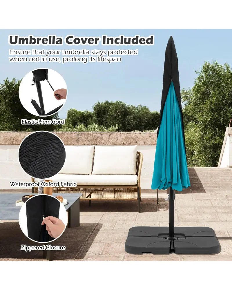 10 Feet Patio Cantilever Umbrella with Cover Tilt Adjustment and Ruffled Edge-Turquoise - Turquoise - Outdoor Umbrellas