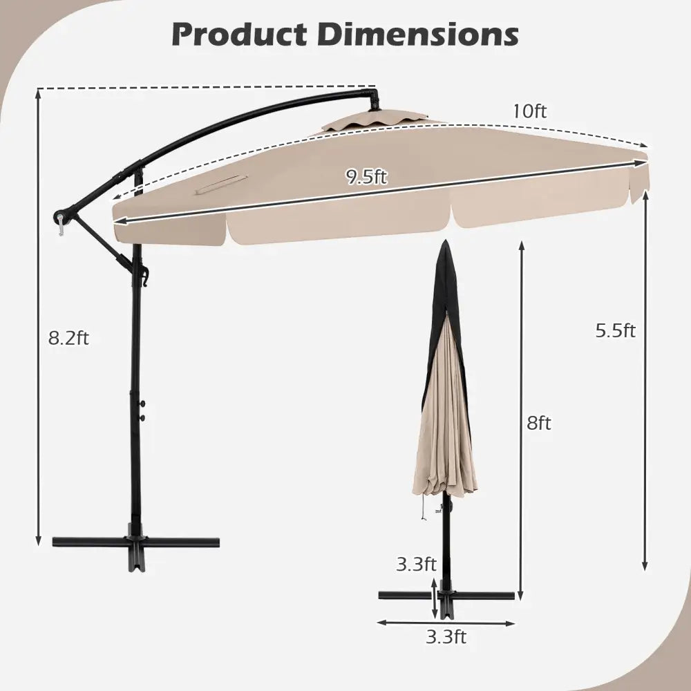 10 Feet Patio Cantilever Umbrella with Cover Tilt Adjustment and Ruffled Edge-Beige - Beige - Outdoor Umbrellas