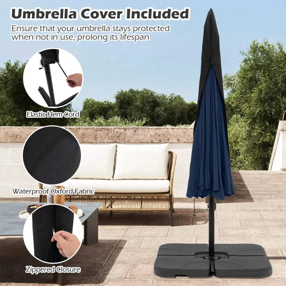 10 Feet Patio Cantilever Umbrella with Cover Tilt Adjustment and Ruffled Edge-Navy - Navy - Outdoor Umbrellas