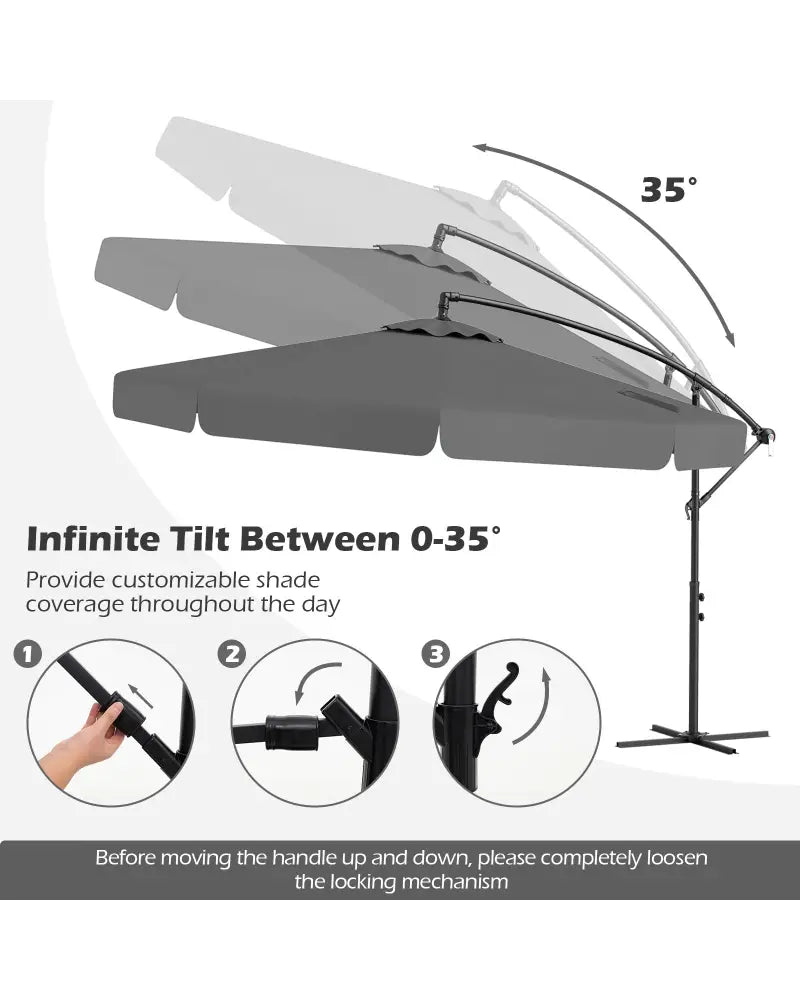 10 Feet Patio Cantilever Umbrella with Cover Tilt Adjustment and Ruffled Edge-Gray - Gray - Outdoor Umbrellas