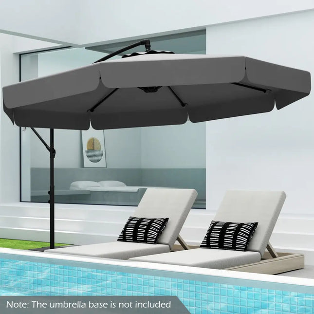 10 Feet Patio Cantilever Umbrella with Cover Tilt Adjustment and Ruffled Edge-Gray - Gray - Outdoor Umbrellas