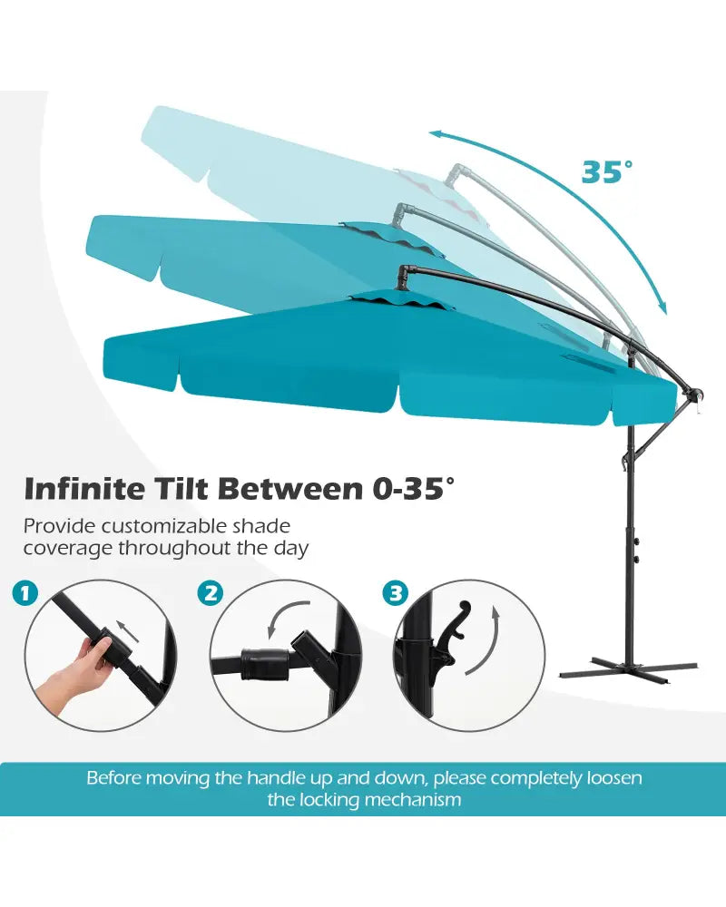 10 Feet Patio Cantilever Umbrella with Cover Tilt Adjustment and Ruffled Edge-Turquoise - Turquoise - Outdoor Umbrellas