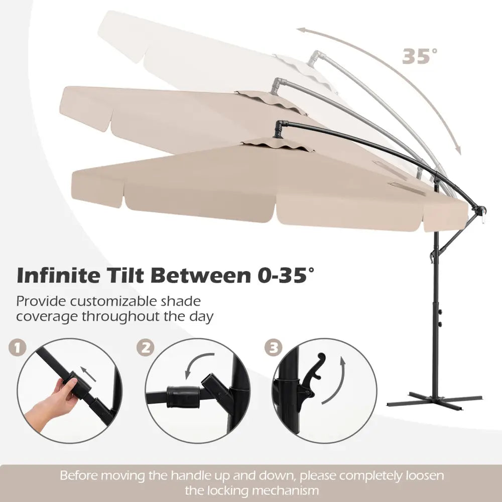 10 Feet Patio Cantilever Umbrella with Cover Tilt Adjustment and Ruffled Edge-Beige - Beige - Outdoor Umbrellas