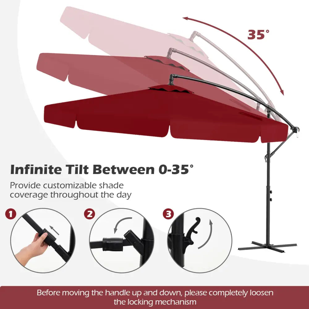 10 Feet Patio Cantilever Umbrella with Cover Tilt Adjustment and Ruffled Edge-Wine - Wine - Outdoor Umbrellas