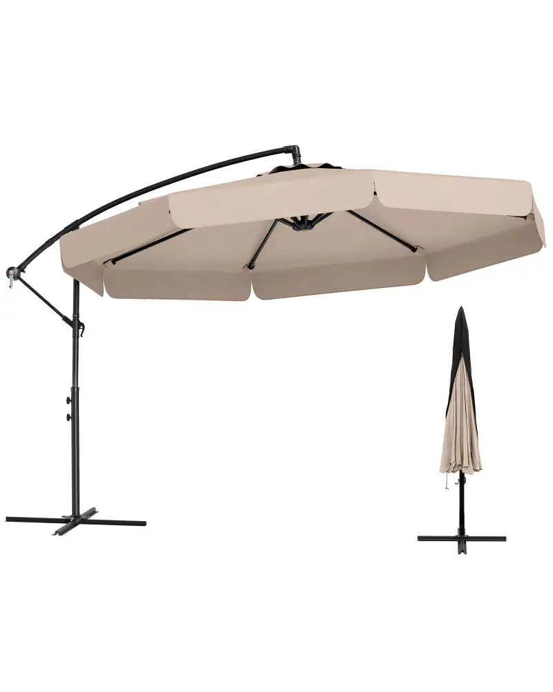 10 Feet Patio Cantilever Umbrella with Cover Tilt Adjustment and Ruffled Edge-Beige - Beige - Outdoor Umbrellas