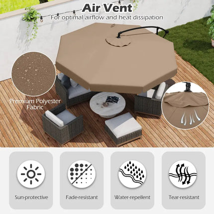 10 Feet Patio Cantilever Umbrella with Cover Tilt Adjustment and Ruffled Edge-Taupe - Taupe - Outdoor Umbrellas