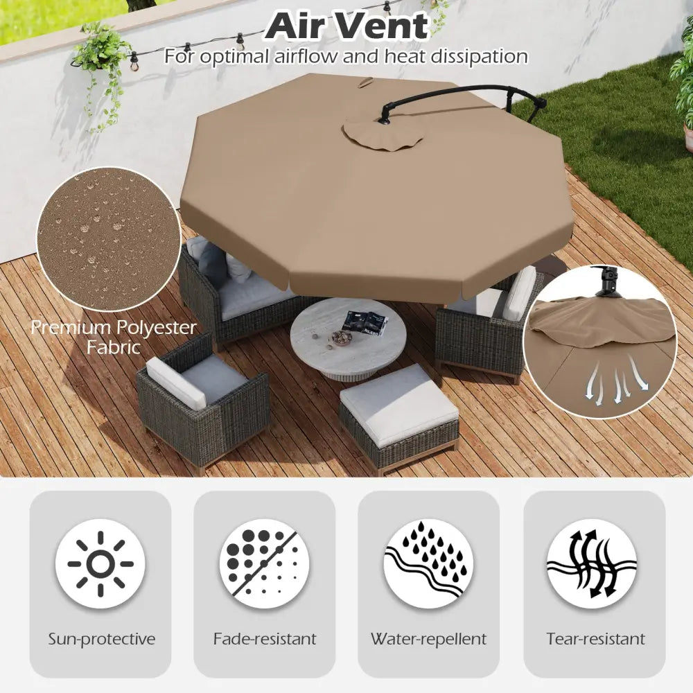 10 Feet Patio Cantilever Umbrella with Cover Tilt Adjustment and Ruffled Edge-Taupe - Taupe - Outdoor Umbrellas
