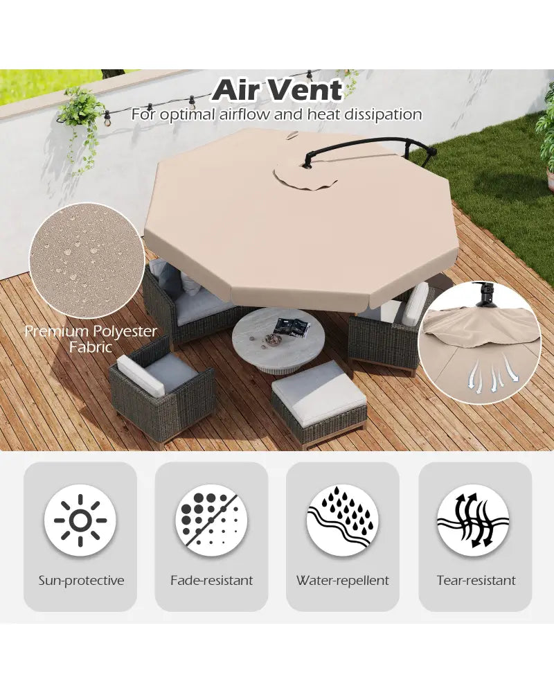 10 Feet Patio Cantilever Umbrella with Cover Tilt Adjustment and Ruffled Edge-Beige - Beige - Outdoor Umbrellas