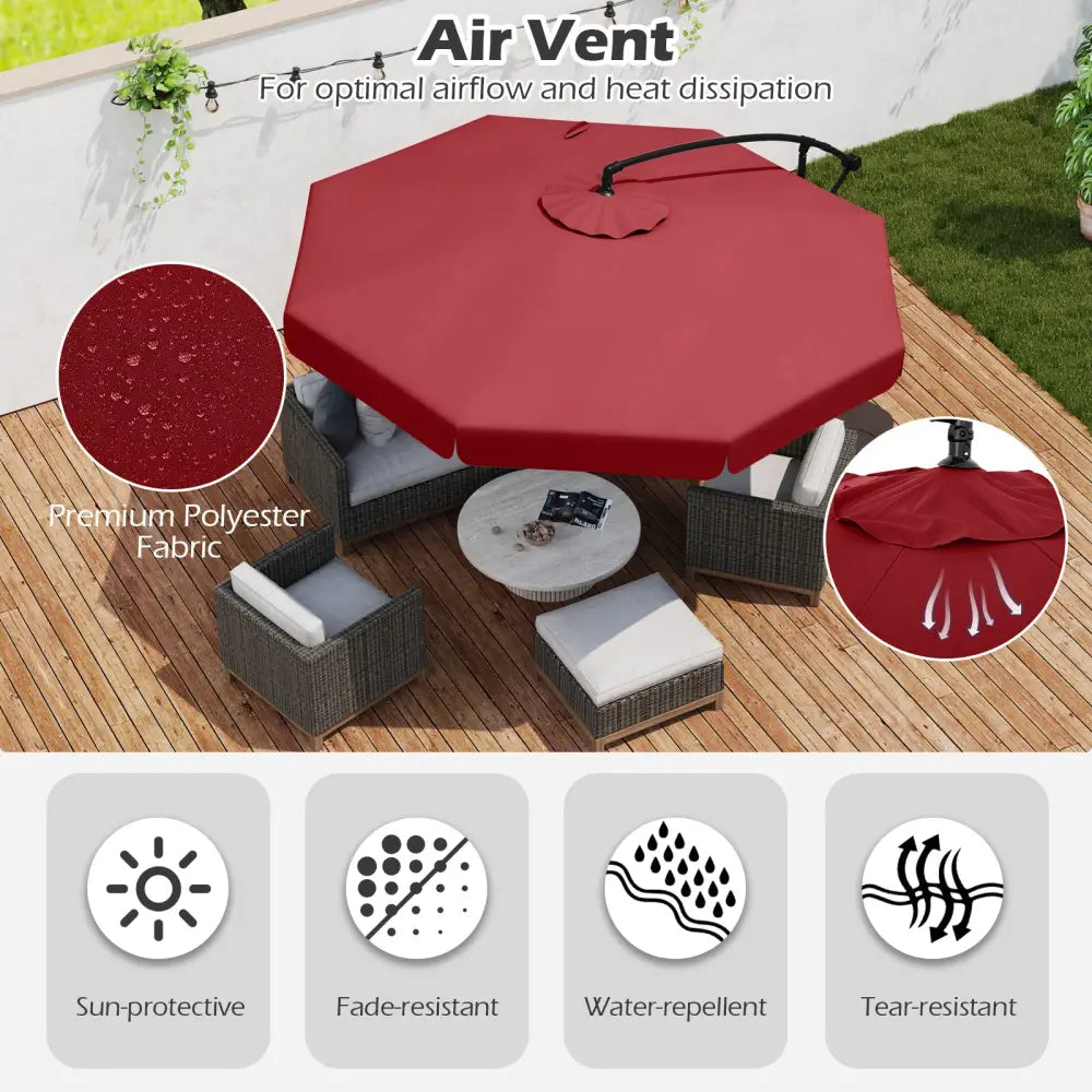 10 Feet Patio Cantilever Umbrella with Cover Tilt Adjustment and Ruffled Edge-Wine - Wine - Outdoor Umbrellas
