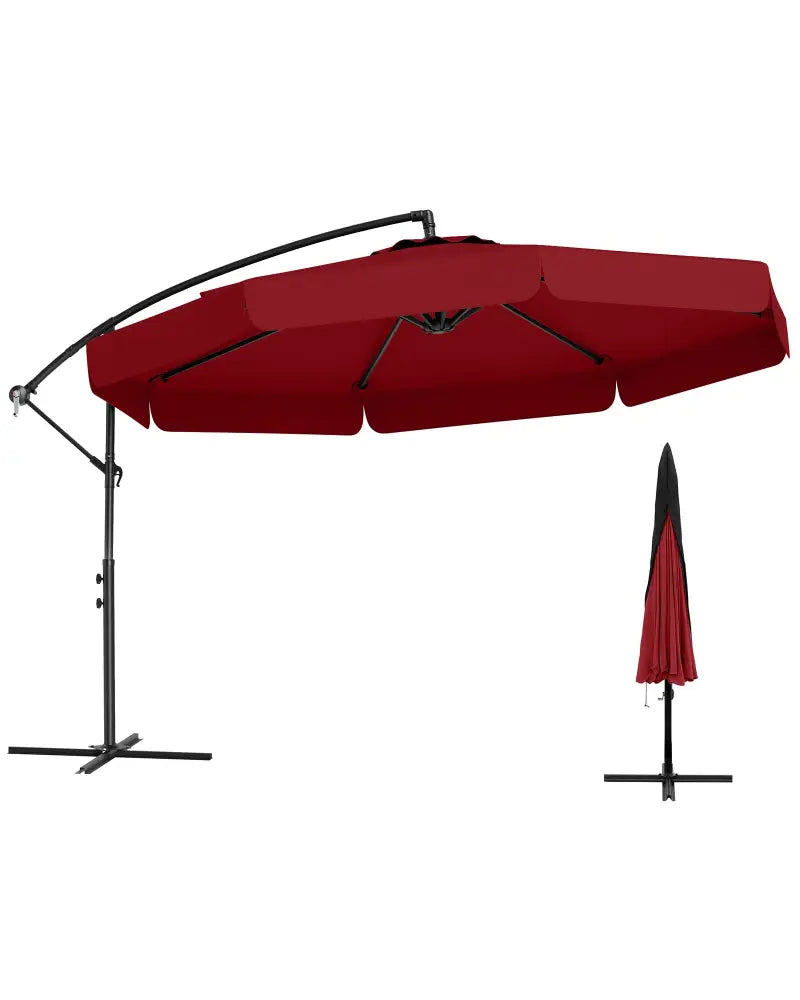 10 Feet Patio Cantilever Umbrella with Cover Tilt Adjustment and Ruffled Edge-Wine - Wine - Outdoor Umbrellas