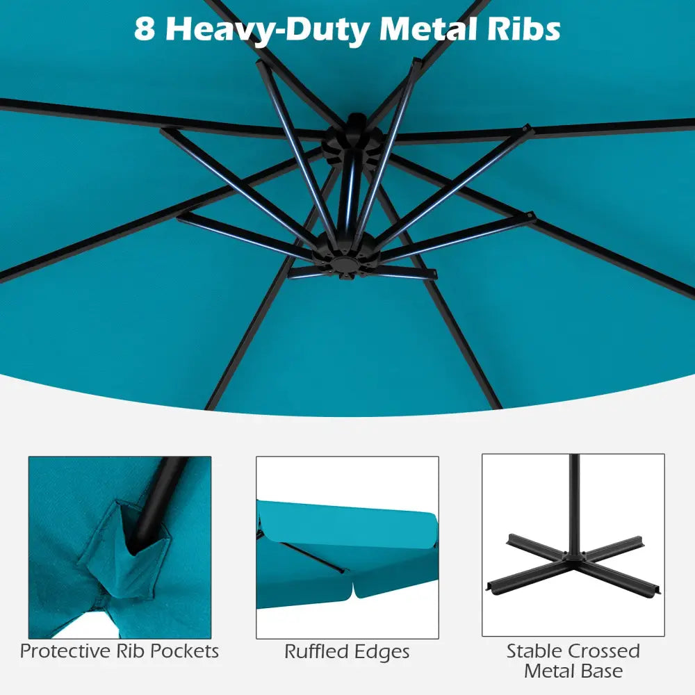 10 Feet Patio Cantilever Umbrella with Cover Tilt Adjustment and Ruffled Edge-Turquoise - Turquoise - Outdoor Umbrellas