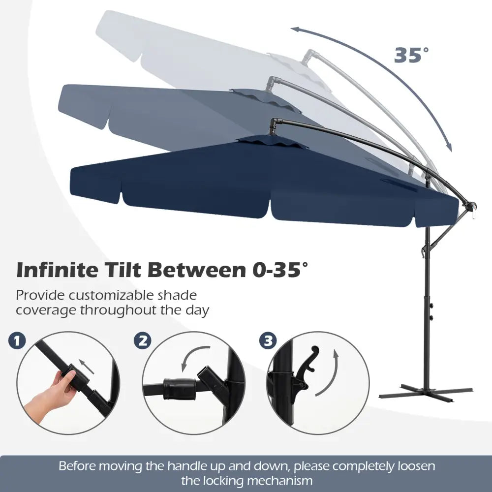 10 Feet Patio Cantilever Umbrella with Cover Tilt Adjustment and Ruffled Edge-Navy - Navy - Outdoor Umbrellas