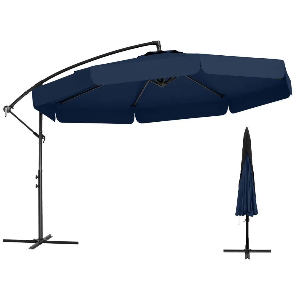 10 Feet Patio Cantilever Umbrella with Cover Tilt Adjustment and Ruffled Edge-Navy - Navy - Outdoor Umbrellas