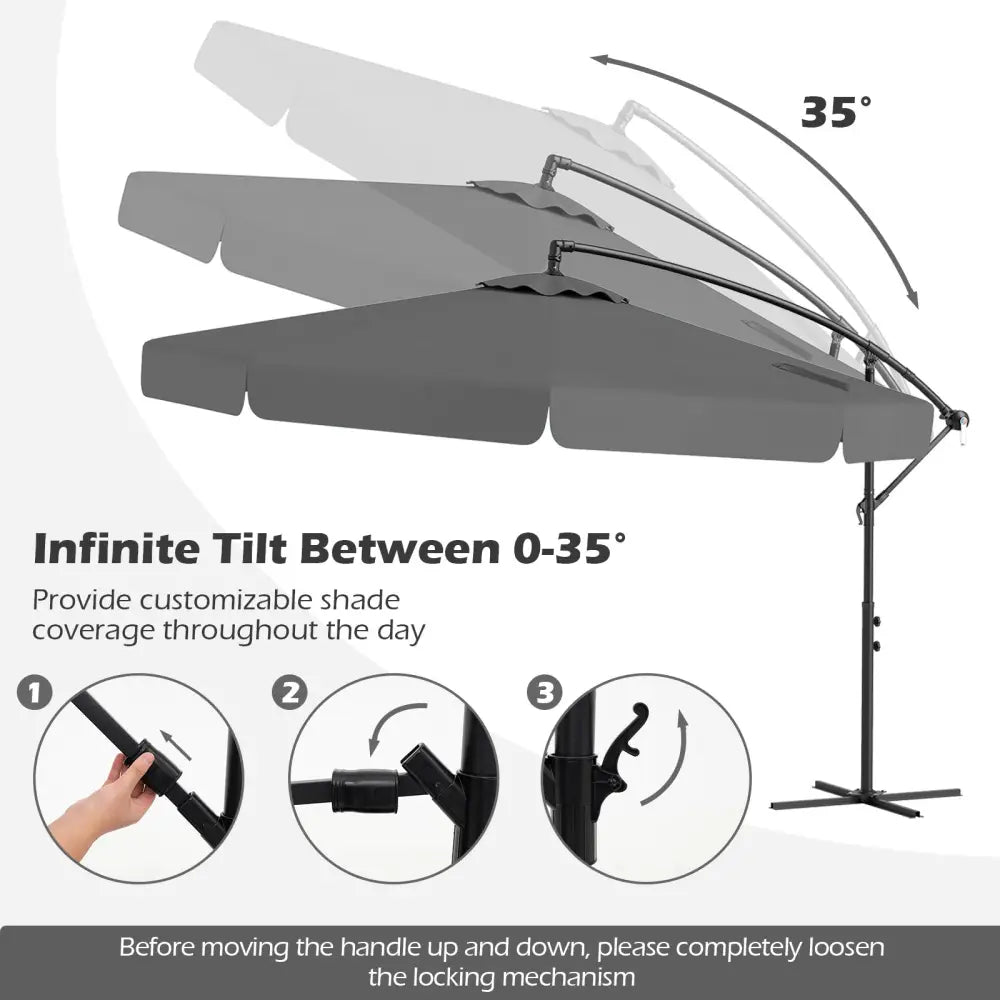 10 Feet Patio Cantilever Umbrella with Cover Tilt Adjustment and Ruffled Edge-Gray - Gray - Outdoor Umbrellas