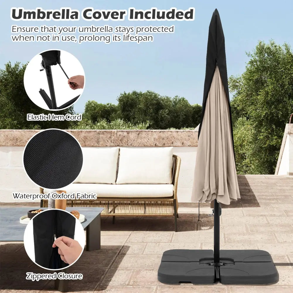 10 Feet Patio Cantilever Umbrella with Cover Tilt Adjustment and Ruffled Edge-Beige - Beige - Outdoor Umbrellas