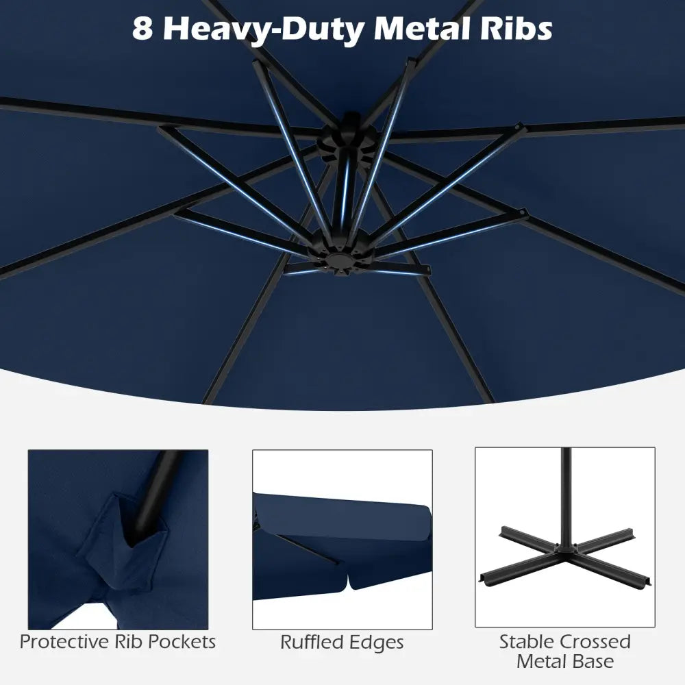 10 Feet Patio Cantilever Umbrella with Cover Tilt Adjustment and Ruffled Edge-Navy - Navy - Outdoor Umbrellas