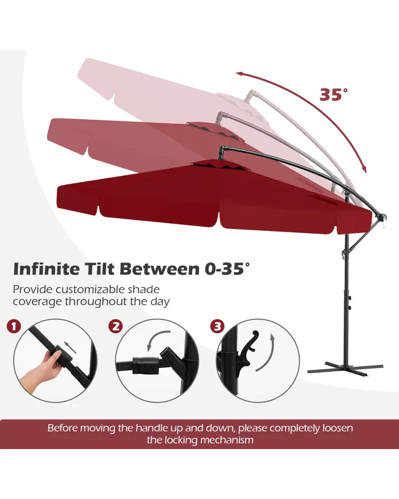 10 Feet Patio Cantilever Umbrella with Cover Tilt Adjustment and Ruffled Edge-Wine - Wine - Outdoor Umbrellas