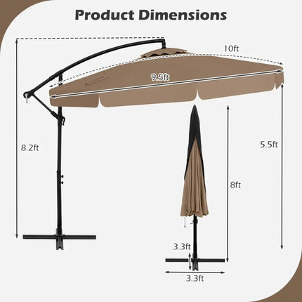 10 Feet Patio Cantilever Umbrella with Cover Tilt Adjustment and Ruffled Edge-Taupe - Taupe - Outdoor Umbrellas
