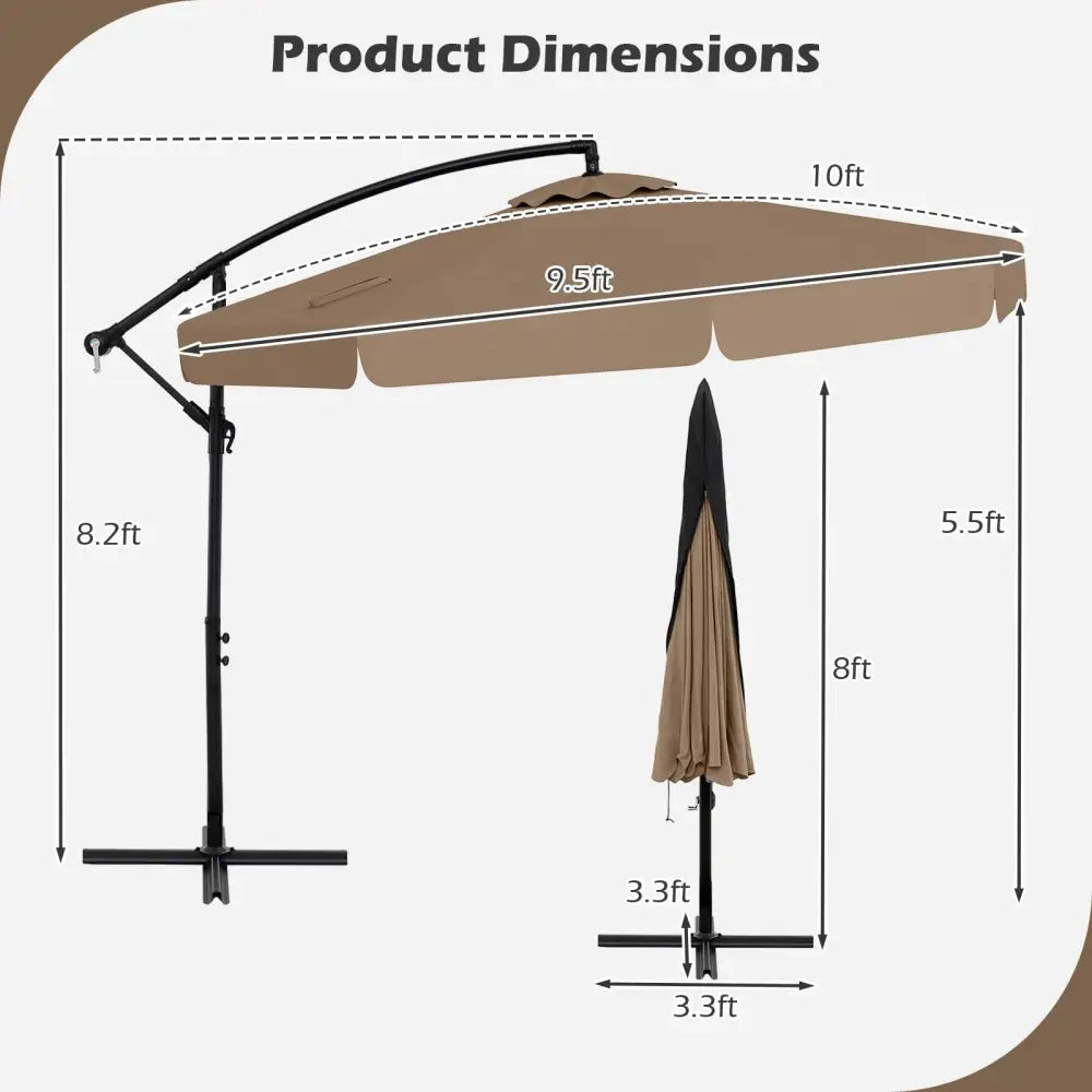 10 Feet Patio Cantilever Umbrella with Cover Tilt Adjustment and Ruffled Edge-Taupe - Taupe - Outdoor Umbrellas