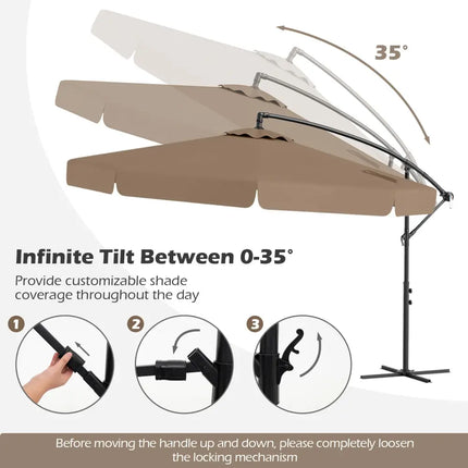 10 Feet Patio Cantilever Umbrella with Cover Tilt Adjustment and Ruffled Edge-Taupe - Taupe - Outdoor Umbrellas