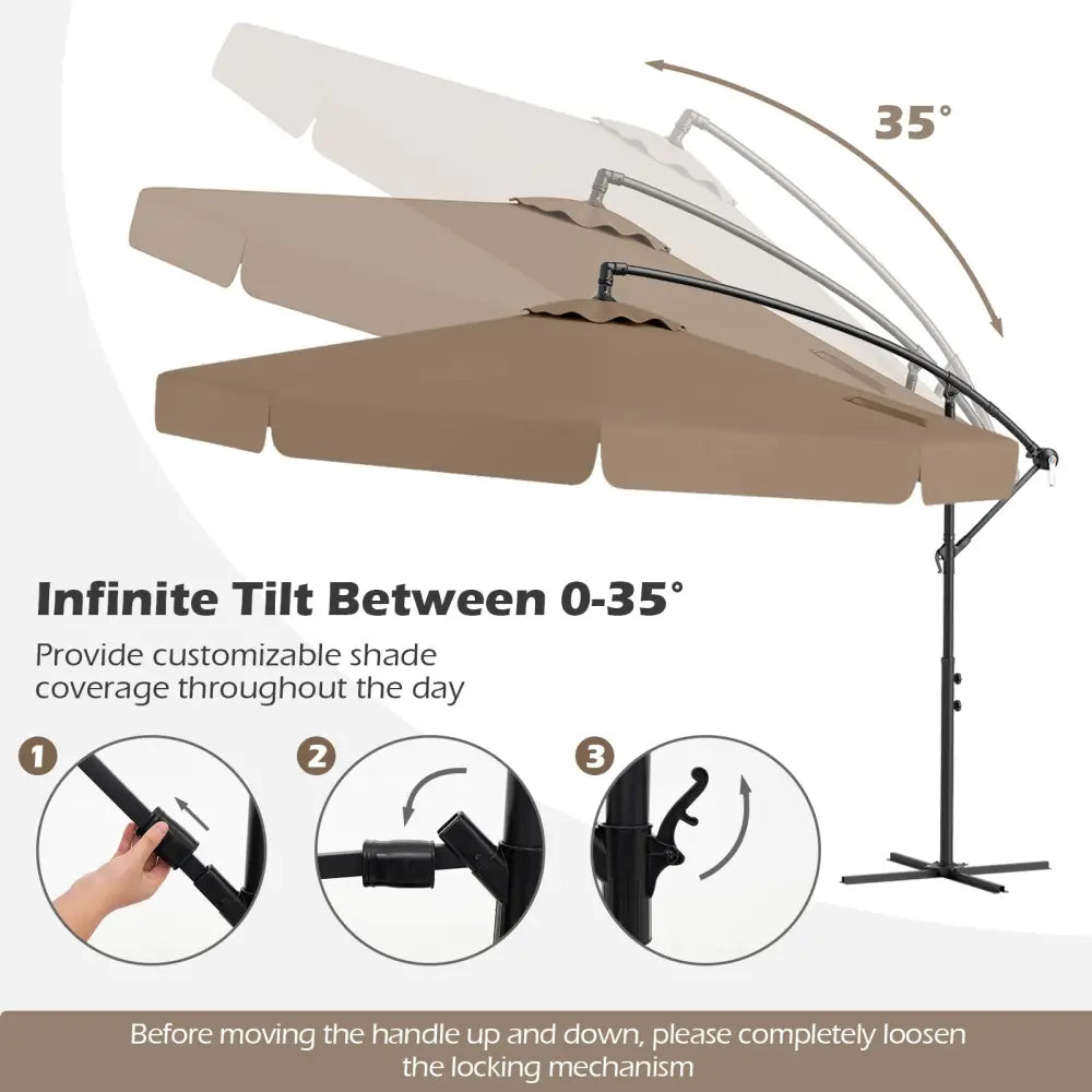 10 Feet Patio Cantilever Umbrella with Cover Tilt Adjustment and Ruffled Edge-Taupe - Taupe - Outdoor Umbrellas