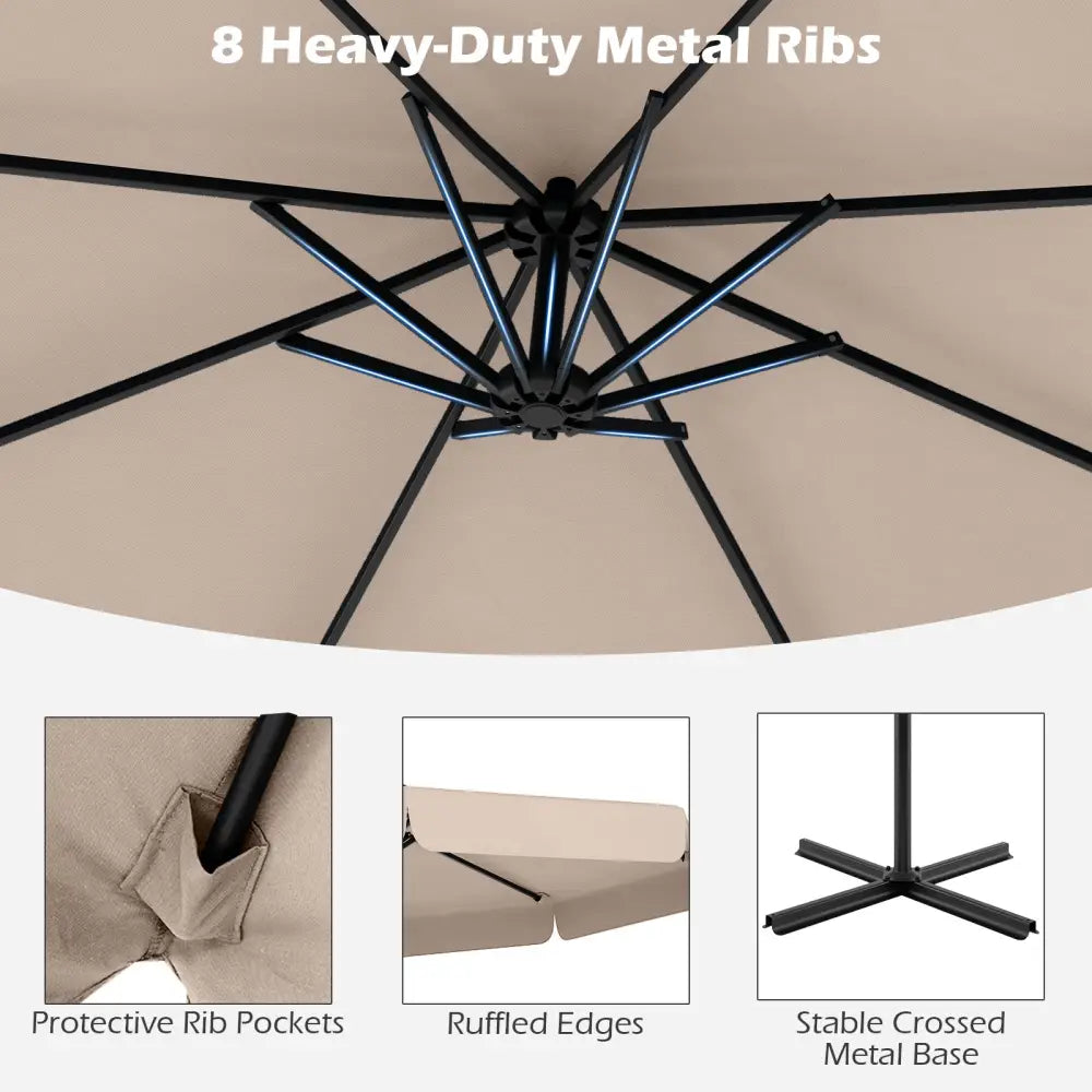 10 Feet Patio Cantilever Umbrella with Cover Tilt Adjustment and Ruffled Edge-Beige - Beige - Outdoor Umbrellas
