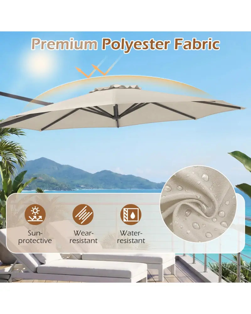 10 Feet Patio Cantilever Umbrella with Easy Tilt Adjustment-Beige - Beige - Outdoor Umbrellas