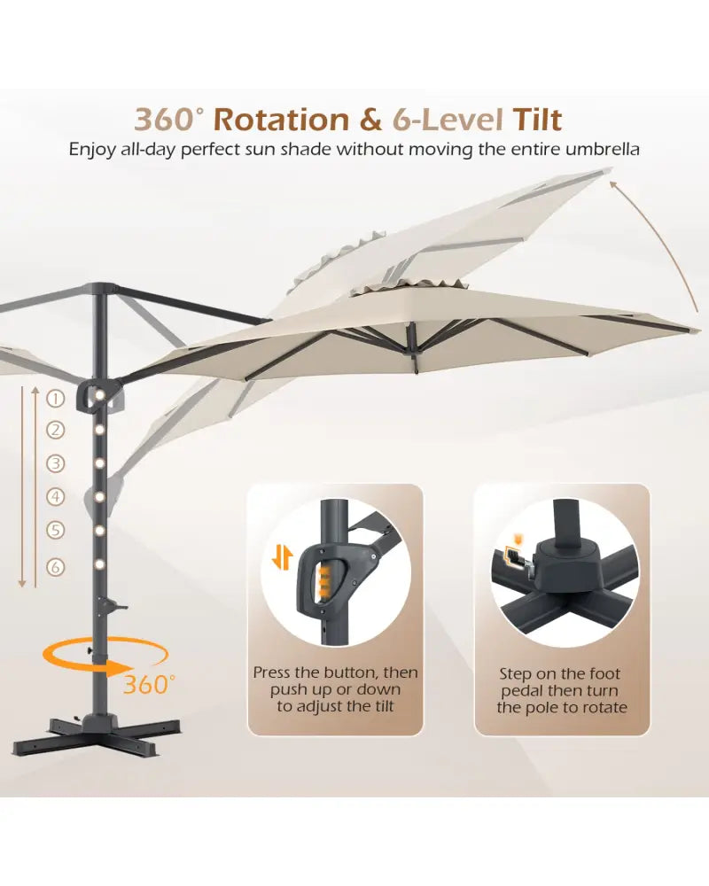 10 Feet Patio Cantilever Umbrella with Easy Tilt Adjustment-Beige - Beige - Outdoor Umbrellas