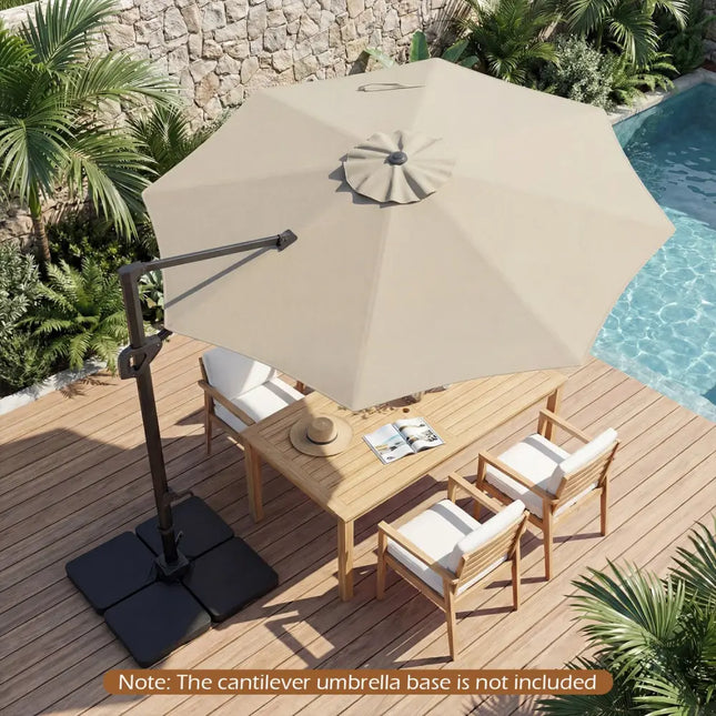 10 Feet Patio Cantilever Umbrella with Easy Tilt Adjustment-Beige - Beige - Outdoor Umbrellas