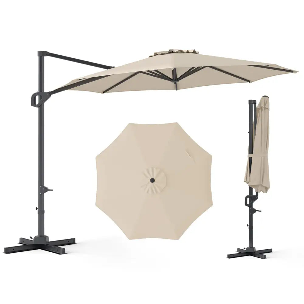 10 Feet Patio Cantilever Umbrella with Easy Tilt Adjustment-Beige - Beige - Outdoor Umbrellas