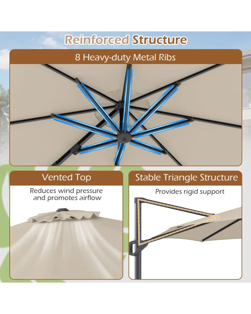 10 Feet Patio Cantilever Umbrella with Easy Tilt Adjustment-Beige - Beige - Outdoor Umbrellas