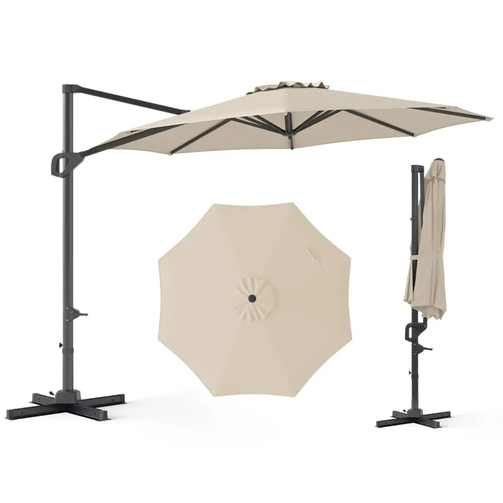 10 Feet Patio Cantilever Umbrella with Easy Tilt Adjustment-Beige - Beige - Outdoor Umbrellas