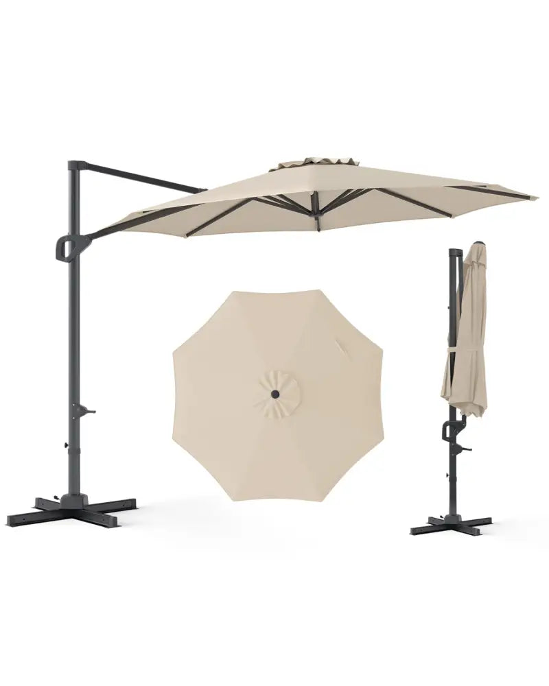 10 Feet Patio Cantilever Umbrella with Easy Tilt Adjustment-Beige - Beige - Outdoor Umbrellas