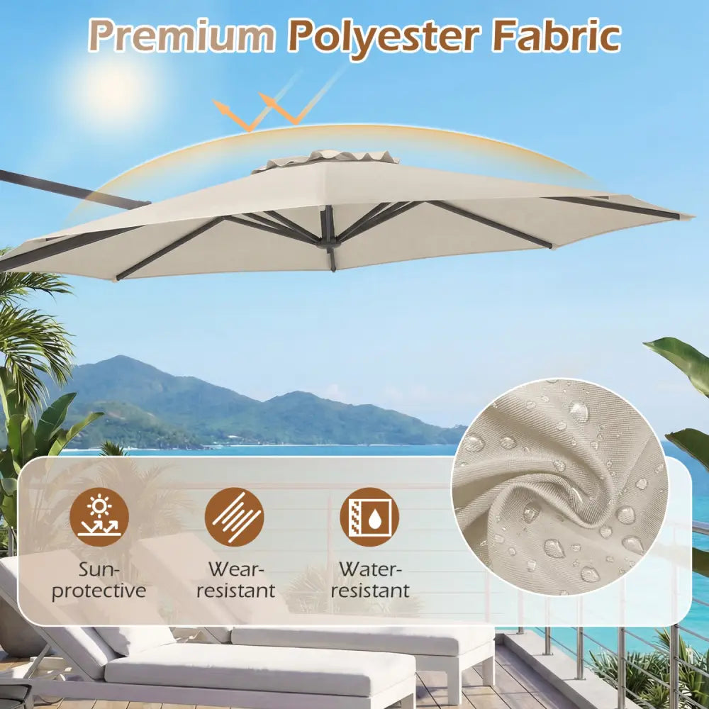 10 Feet Patio Cantilever Umbrella with Easy Tilt Adjustment-Beige - Beige - Outdoor Umbrellas