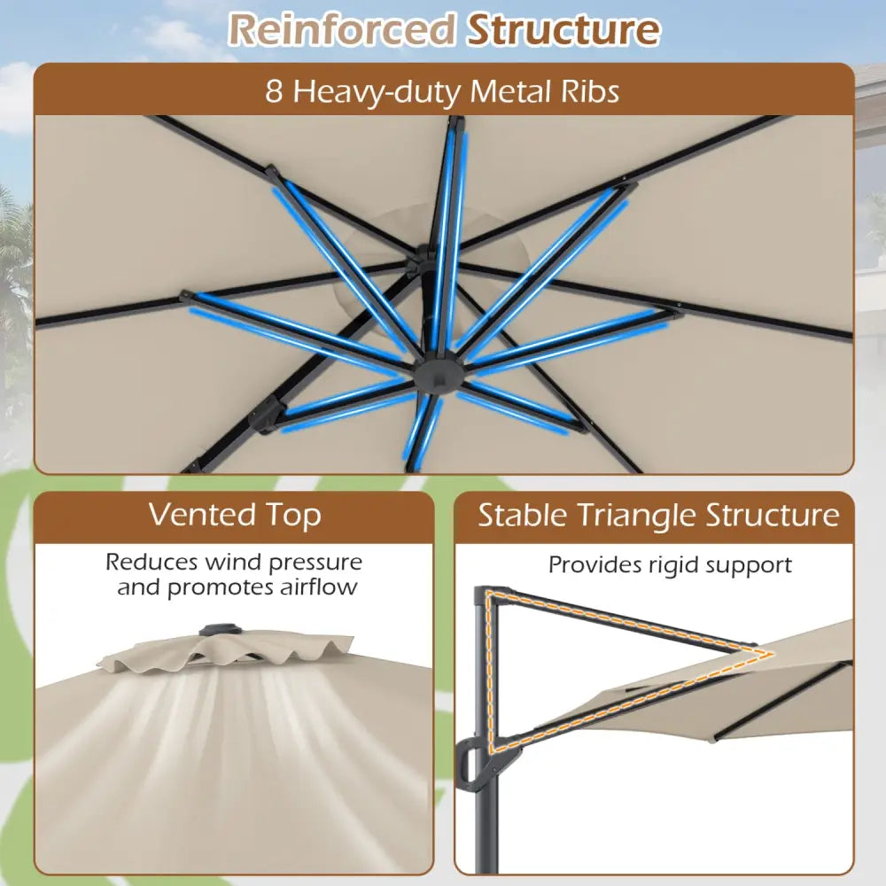 10 Feet Patio Cantilever Umbrella with Easy Tilt Adjustment-Beige - Beige - Outdoor Umbrellas