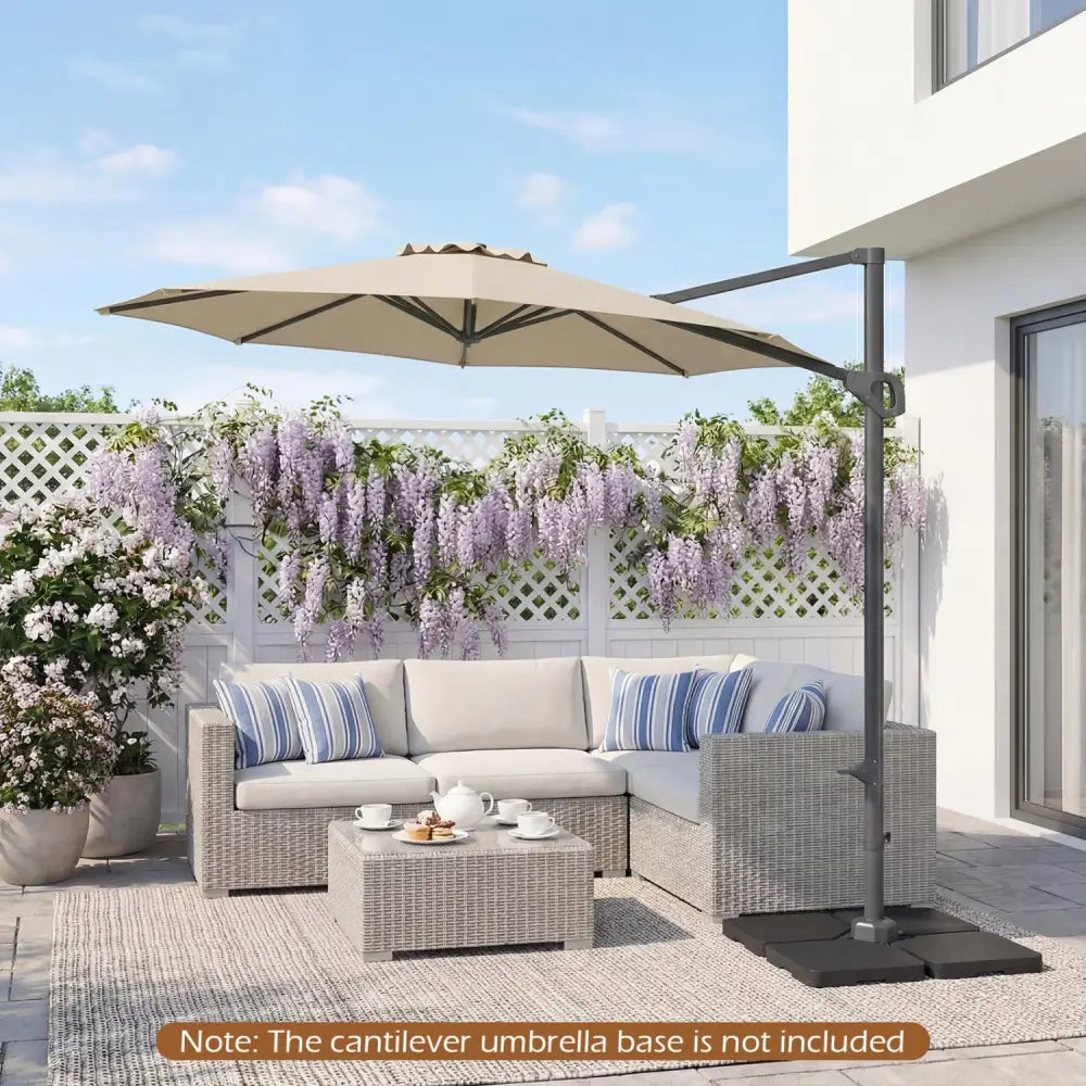 10 Feet Patio Cantilever Umbrella with Easy Tilt Adjustment-Beige - Beige - Outdoor Umbrellas