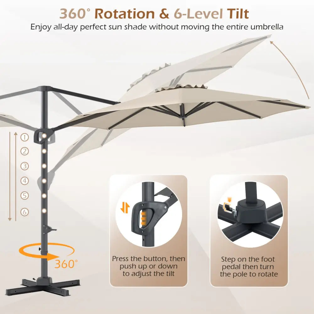 10 Feet Patio Cantilever Umbrella with Easy Tilt Adjustment-Beige - Beige - Outdoor Umbrellas