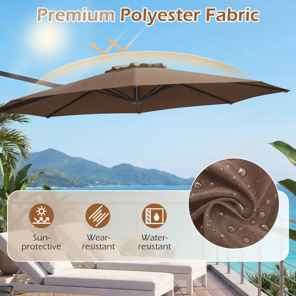 10 Feet Patio Cantilever Umbrella with Easy Tilt Adjustment-Brown - Brown - Outdoor Umbrellas