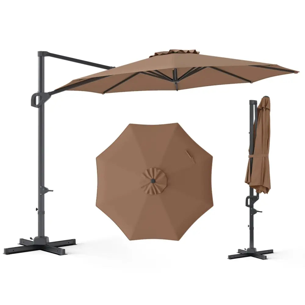 10 Feet Patio Cantilever Umbrella with Easy Tilt Adjustment-Brown - Brown - Outdoor Umbrellas
