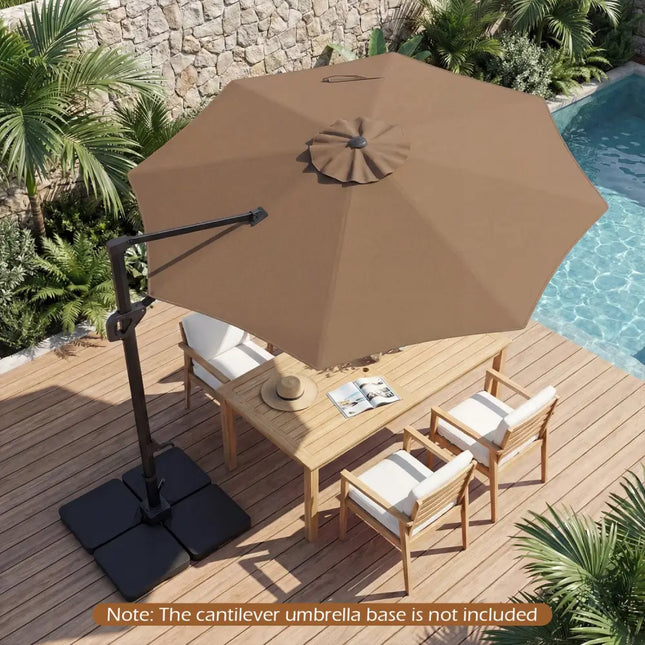 10 Feet Patio Cantilever Umbrella with Easy Tilt Adjustment-Brown - Brown - Outdoor Umbrellas