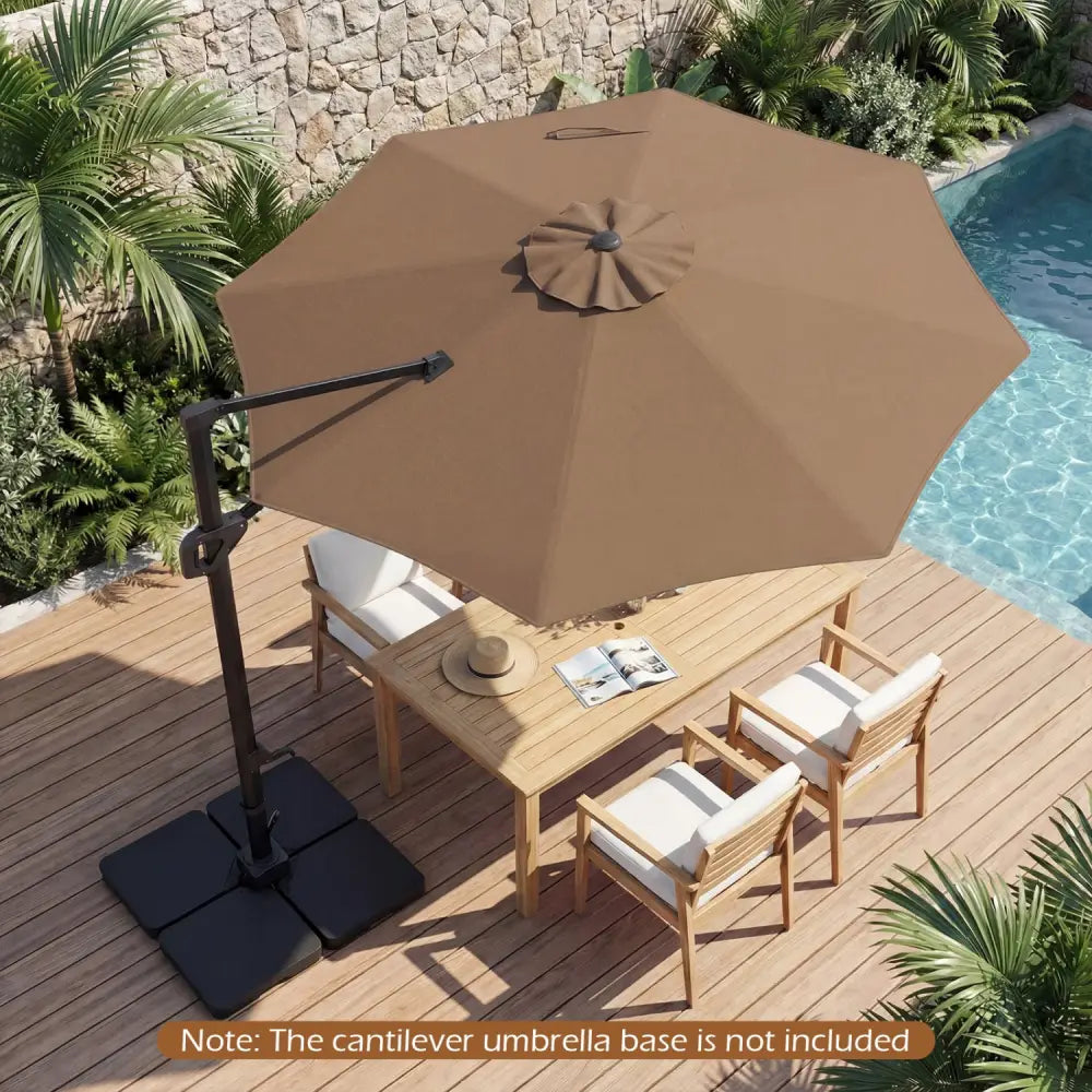 10 Feet Patio Cantilever Umbrella with Easy Tilt Adjustment-Brown - Brown - Outdoor Umbrellas