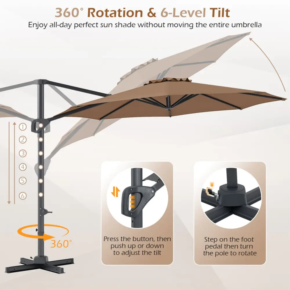 10 Feet Patio Cantilever Umbrella with Easy Tilt Adjustment-Brown - Brown - Outdoor Umbrellas