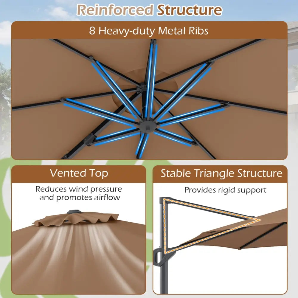 10 Feet Patio Cantilever Umbrella with Easy Tilt Adjustment-Brown - Brown - Outdoor Umbrellas