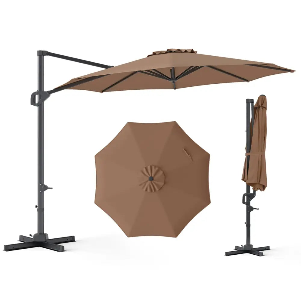 10 Feet Patio Cantilever Umbrella with Easy Tilt Adjustment-Brown - Brown - Outdoor Umbrellas