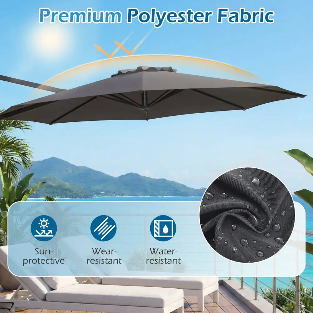 10 Feet Patio Cantilever Umbrella with Easy Tilt Adjustment-Gray - Gray - Outdoor Umbrellas