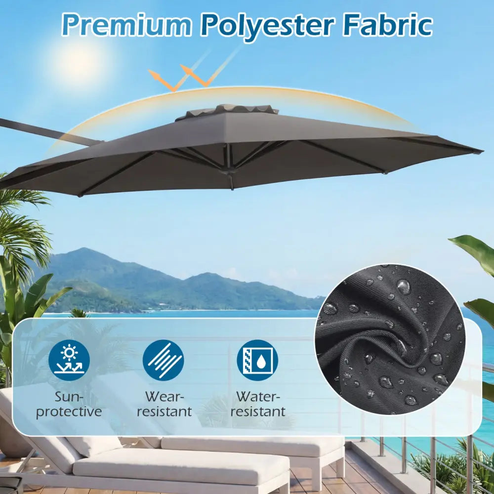 10 Feet Patio Cantilever Umbrella with Easy Tilt Adjustment-Gray - Gray - Outdoor Umbrellas