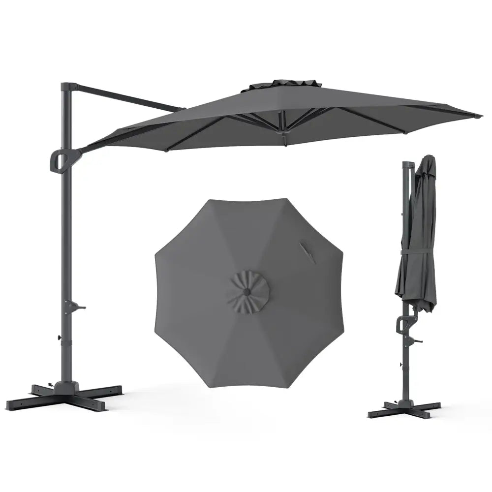 10 Feet Patio Cantilever Umbrella with Easy Tilt Adjustment-Gray - Gray - Outdoor Umbrellas