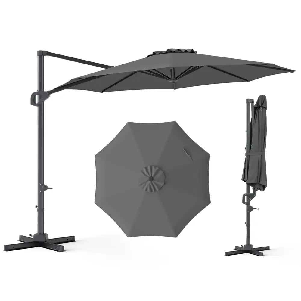 10 Feet Patio Cantilever Umbrella with Easy Tilt Adjustment-Gray - Gray - Outdoor Umbrellas