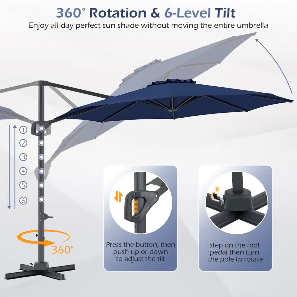 10 Feet Patio Cantilever Umbrella with Easy Tilt Adjustment-Navy - Navy - Outdoor Umbrellas